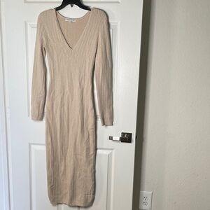 Weekend Stories Beige Long Sleeve Knit Maxi Dress Revolve Cotton Blend